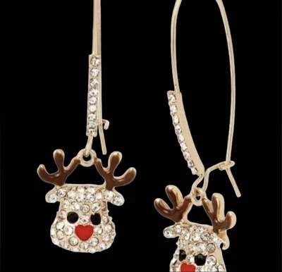 Betsey Johnson Earrings Reindeer Red Heart Nose Dangle   - Image 1 of 4
