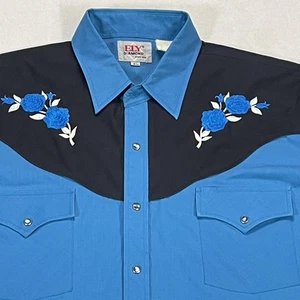 Ely Diamond Western Hemd Herren XL blau schwarz Perlen Druckknopf Blumen Rodeo Cowboy - Bild 1 von 15