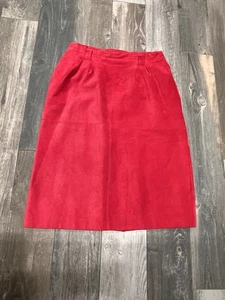 Vintage LORD & TAYLOR Womens Skirt Size 14 Suede Pencil Red Lined Soft Belted - Picture 1 of 9