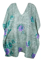 Women's Summer Kaftan Dress, White Green Recycle Silk Tunic Dresses M-XL