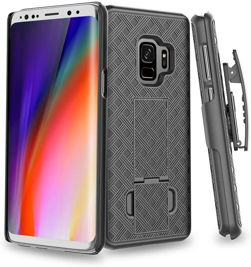 For Samsung Galaxy S9 - HARD HOLSTER KICKSTAND COMBO CASE COVER BELT CLIP BLACK - Image 1 of 4