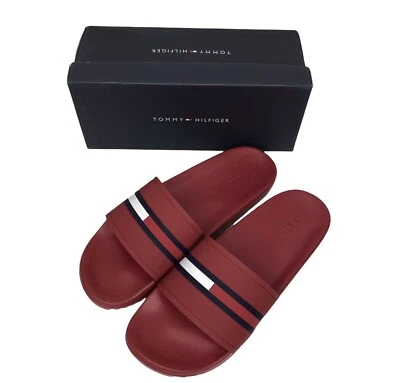 Tommy Hilfiger Sandalias Rojas Para Hombre Tobogán Piscina Talla 10-11 Rojo-Negro Ligeras Foto 1 de 4