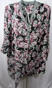 Relativity Woman's Black with Rosy Pink Layer Leaf Blouse Size 1X NWT - Picture 1 of 1