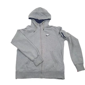 Nike Hoodie Y2K Mens SZ M Grey Full Zip Boys Track Cotton Arm Pocket Streetwear - Picture 1 of 15
