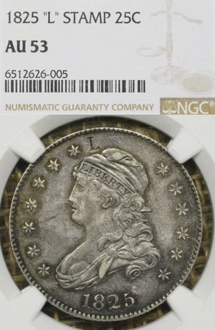 1825 25C NGC AU53 "L" Stamp Capped Bust Quarter Cover