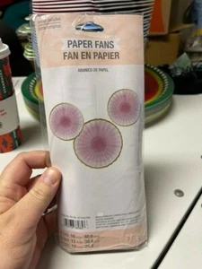 3 Count 12" x 16" x 10" Light Pink Paper Fans New!!! - Picture 1 of 2