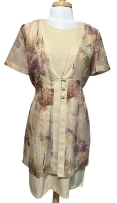 Vestido Vintage Sheri Martin Romántico Floral En Capas Atado Hasta la Rodilla Talla 10 Foto 1 de 4