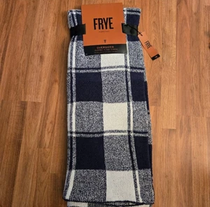 NWT FRYE Dusted Plaid Oversized Throw Blanket 50 x 70" Reversible Blue White - Picture 1 of 4