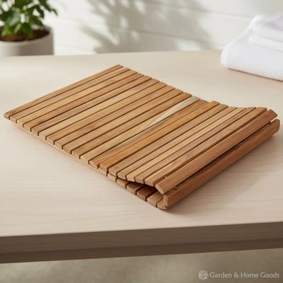 Alfombrilla de madera de teca 40x20 interior exterior sauna piscina bañera de hidromasaje decoración Foto 1 de 4