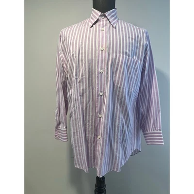 Brioni Италии на пуговицах платье рубашка фиолетовый розовый вертикальные полосы оплачено большой SG - Изображение 1 из 4