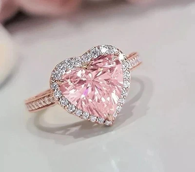 Помолвочное женское кольцо из розового золота 14 карат с лабораторным бриллиантом огранки сердце 4 карата - Изображение 1 из 4