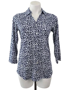 Susan Graver Printed Liquid Knit 3/4-Sleeve Shirt Blue White XS - Picture 1 of 3