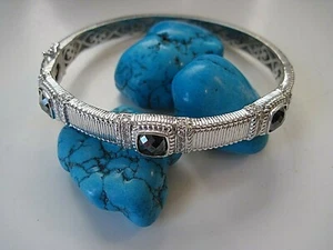 Trio Smoky Topaz CZ Accents Box Clasp with Safety Catch Hinged Bangle SW 925 CZ - Picture 1 of 7