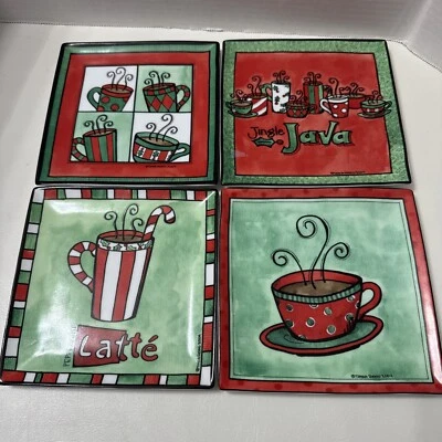 Juego de 4 platos de postre Boston Warehouse Tara Reed café de Navidad Java Foto 1 de 4