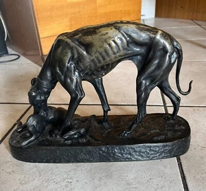Antoine Louis BARYE (1795-1875) Levrette et lièvre bronze 19 -ème BRAME ? - Foto 1 di 7