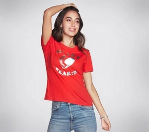 Skechers Women's Red Heart Breakers Crew Tee Short Sleeves Red Size Small - Picture 1 of 11