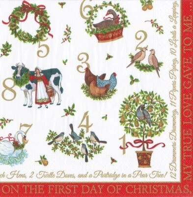 On the 12th Day Christmas Caspari Paper Cocktail Napkins 25 cm 20 pack 3 ply - Image 1 of 2