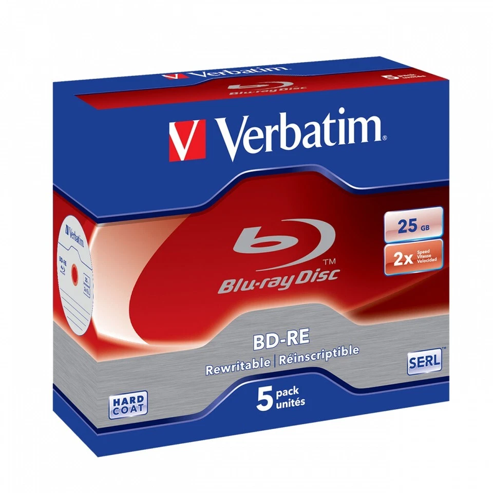 Verbatim 43615 BD-RE Single Layer 25GB 2X White Blue 5 Pack - Image 1 of 1