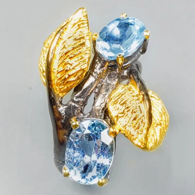 Irradiated Natural Blue Topaz Silver ring 925 Sterling/ RVS343 - Image 1 of 4