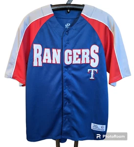 Dynasty TEXAS RANGERS Baseball Jersey Sewn Logo MLB Mens Size MEDIUM Blue Red - Picture 1 of 14