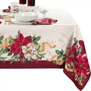 Elrene Home Fashions Poinsettia Garlands Holiday Tablecloth, 60"x102" Rectangle - Picture 1 of 4