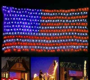 Extra Bright USA American Flag Lights Net String Light LEDs 3.2x 6.5 FT Outdoor - Picture 1 of 8