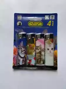 4x pack of Cat/Kitten Electronic Refillable Lighters, Assorted Cats Pictures - Picture 1 of 1