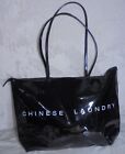 Chinese Laundry Black Patent Tote Bag Purse Handbag Shiny Logo on Front Zipper