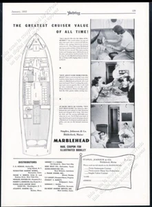 Marblehead 1932 crucero barco cubierta plano y fotos Staples Johnson anuncio impreso vintage - Imagen 1 de 7