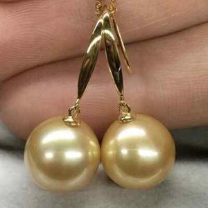 new 8-9mm AAA South Sea Golden Natural Pearl Earrings 14K Yellow Gold - Picture 1 of 3