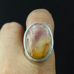 Proposal Women's Ring Natural Moss Agate Oval Gemstone 925 Sterling Silver - Picture 1 of 5
