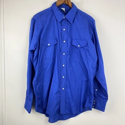 Vintage Malco Modes Size 16 1/2 34 Blue Pearl Snap Long Sleeve Western Shirt - Image 1 of 4