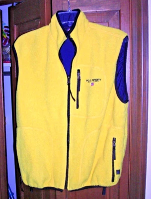 En muy buena condición Polo Sport Grande Amarillo Neón Azul Marino Para hombres Cremallera Chaleco Abrigo Reversible Foto 1 de 4