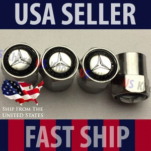Mercedes Benz MB Logo Valve Stems Caps Covers Silver Chromed Roundel Emblem Tire - Picture 1 of 2