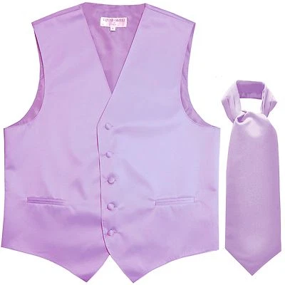 New Men's Solid Tuxedo Vest Waistcoat & Ascot Cravat Lavender Wedding formal - Image 1 of 3