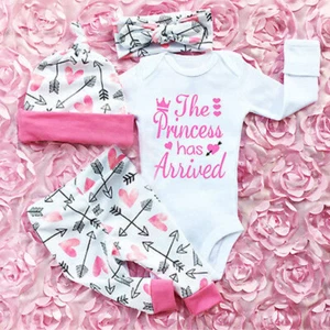 Infant Baby Boy Girl Long Sleeve Romper Tops+Pants+Hat Headband Clothes Outfits - Picture 1 of 8