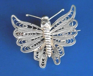 SILVER FILIGREE BUTTERFLY BROOCH - Picture 1 of 2