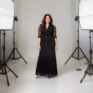 Kiyonna Dress Black Lace Maxi 1X Screen Siren Formal Gown Gala Party Slimming - Picture 1 of 14