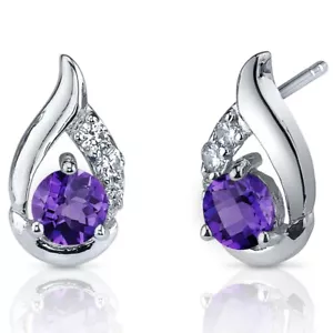 Orecchini in argento sterling ametista viola tondi 1 CT - Foto 1 di 4