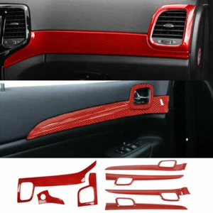 Red Carbon Fiber Dashboard Panel+Door Handle For Jeep Grand Cherokee 2011-2021 - Foto 1 di 12