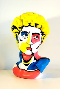 Abstrakte Pop Art Farbe Gesicht bemalt Büste von David Michaelangelo Skulptur Statue - Bild 1 von 11