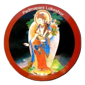 Buddhist Tibetan Round Magnet - Padmapani Lokeshor - 7.3cm Diameter - Picture 1 of 2