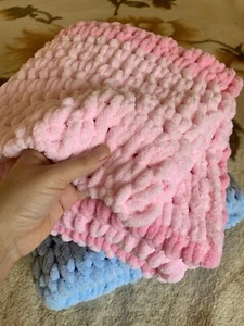 Handmade warm soft knitted baby blanket for stroller and crib Alize Puffy Yarn - Picture 1 of 3