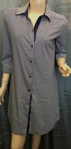 Nautica Button-Down 3/4 Sleeve Navy/White Striped Sleepwear Gown Sz M - Picture 1 of 4