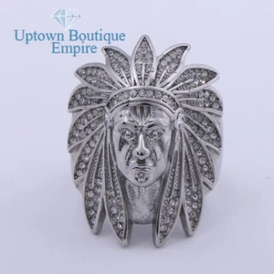 Cubic Zirconia Indian Chief Head Men's Stainless Steel Ring Size:8-13 #GD - Picture 1 of 7