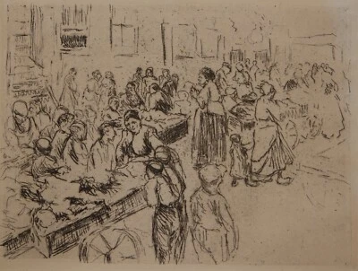 Max Liebermann (1847-1935) Radierung - Amsterdamer Judengasse / Karrenhandel - Bild 1 von 4