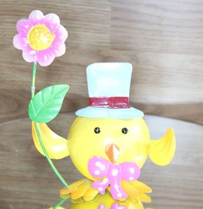 easter spring metal yellow chick in a top hat with bow tie & flower cute decor - Picture 1 of 20