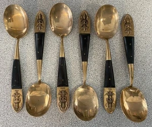 Vintage Thai Siam Bronze Buddha Lot Set of 6 Soup Spoons - 7.5” T. Seng & Co - Picture 1 of 5
