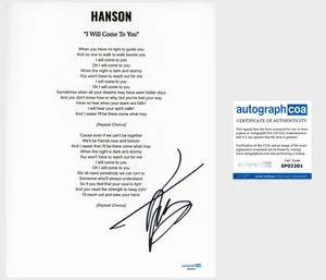Taylor Hanson „Hanson“ Band signiertes Textblatt „I Will Come To You“ ACOA - Bild 1 von 1