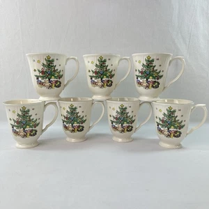 Nikko "Happy Holidays" Set of 6 Footed Christmas Tree Coffee Mugs - Picture 1 of 6